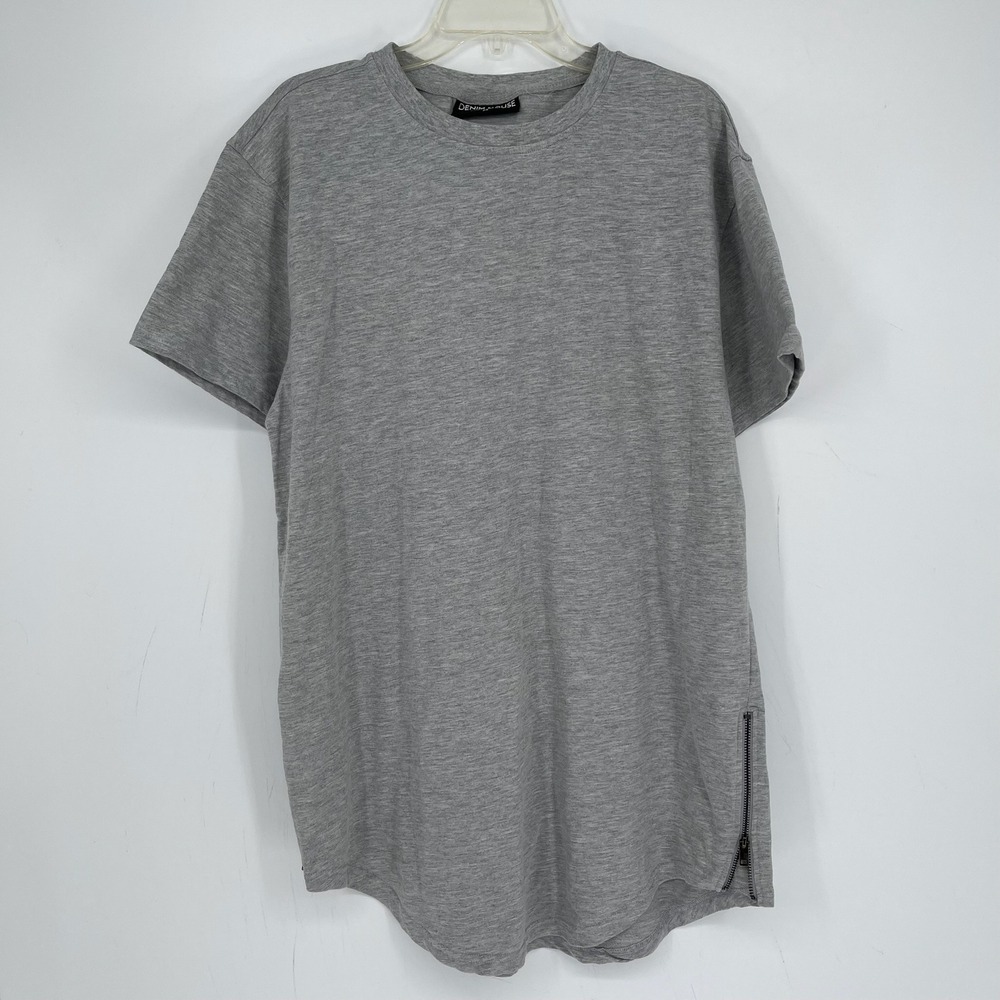Denim House Men's Gray Side Zip Short Sleeve Curved Hem Crewneck T-Shirt Size 2X